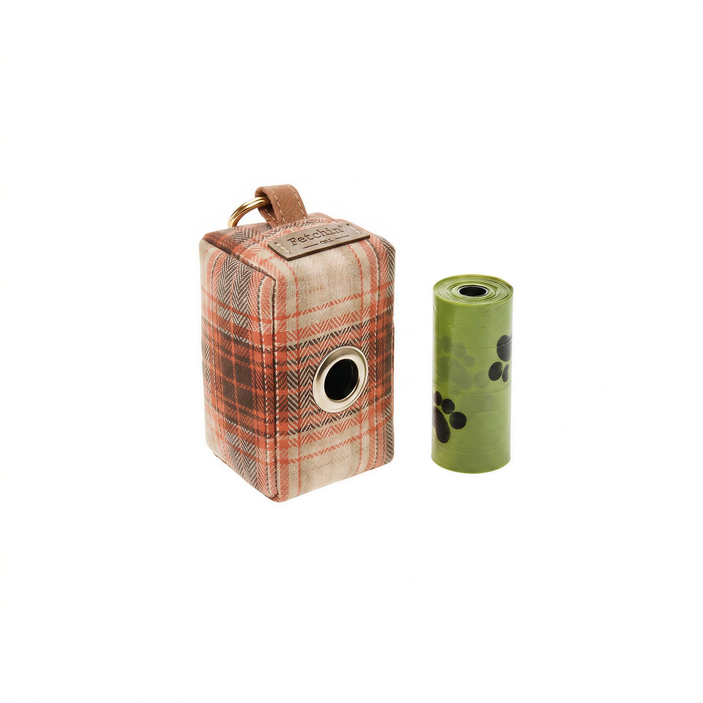 Rust Plaid Pet Waste Bag Holder