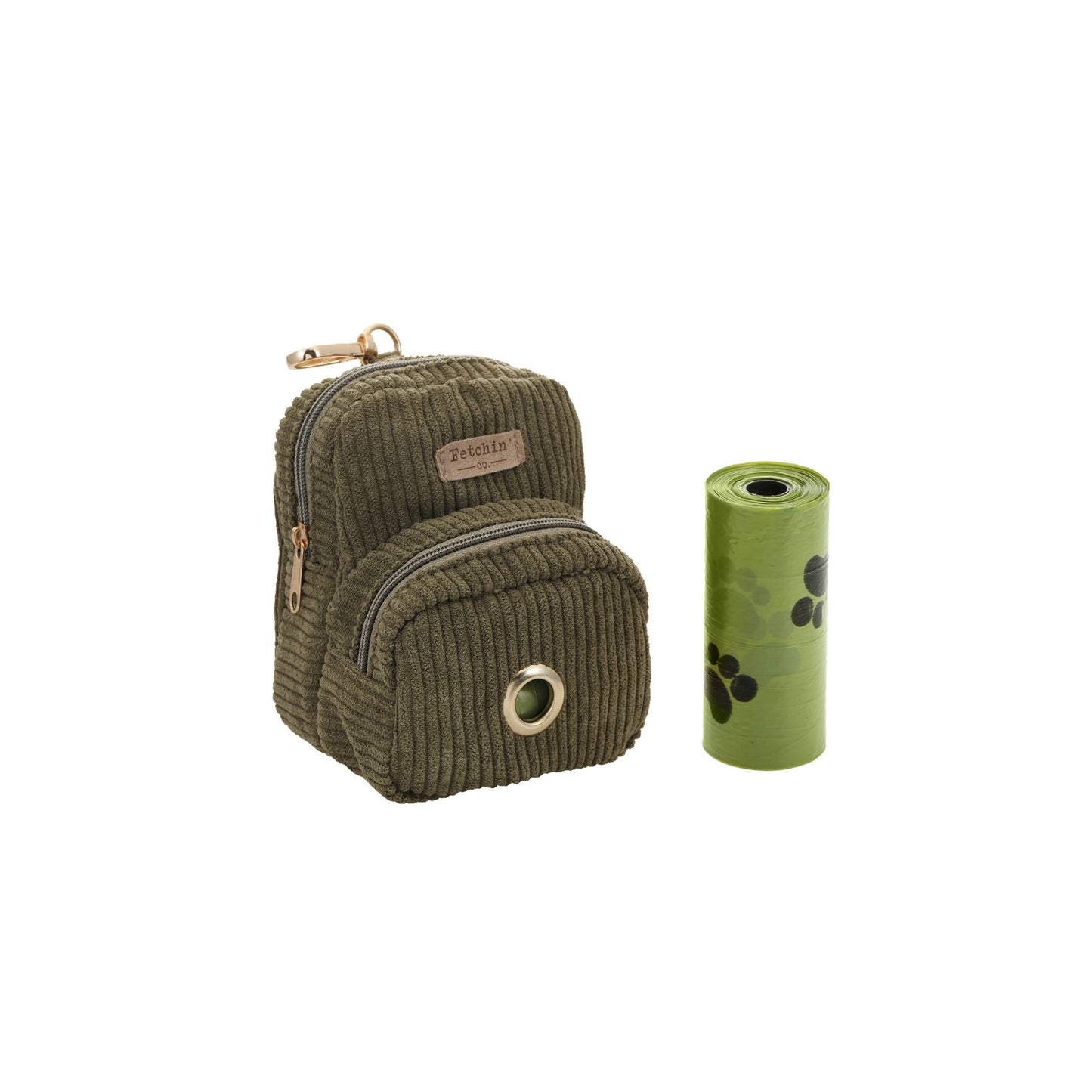 Green Corduroy Mini Backpack Pet Waste Bag & Treat Holder