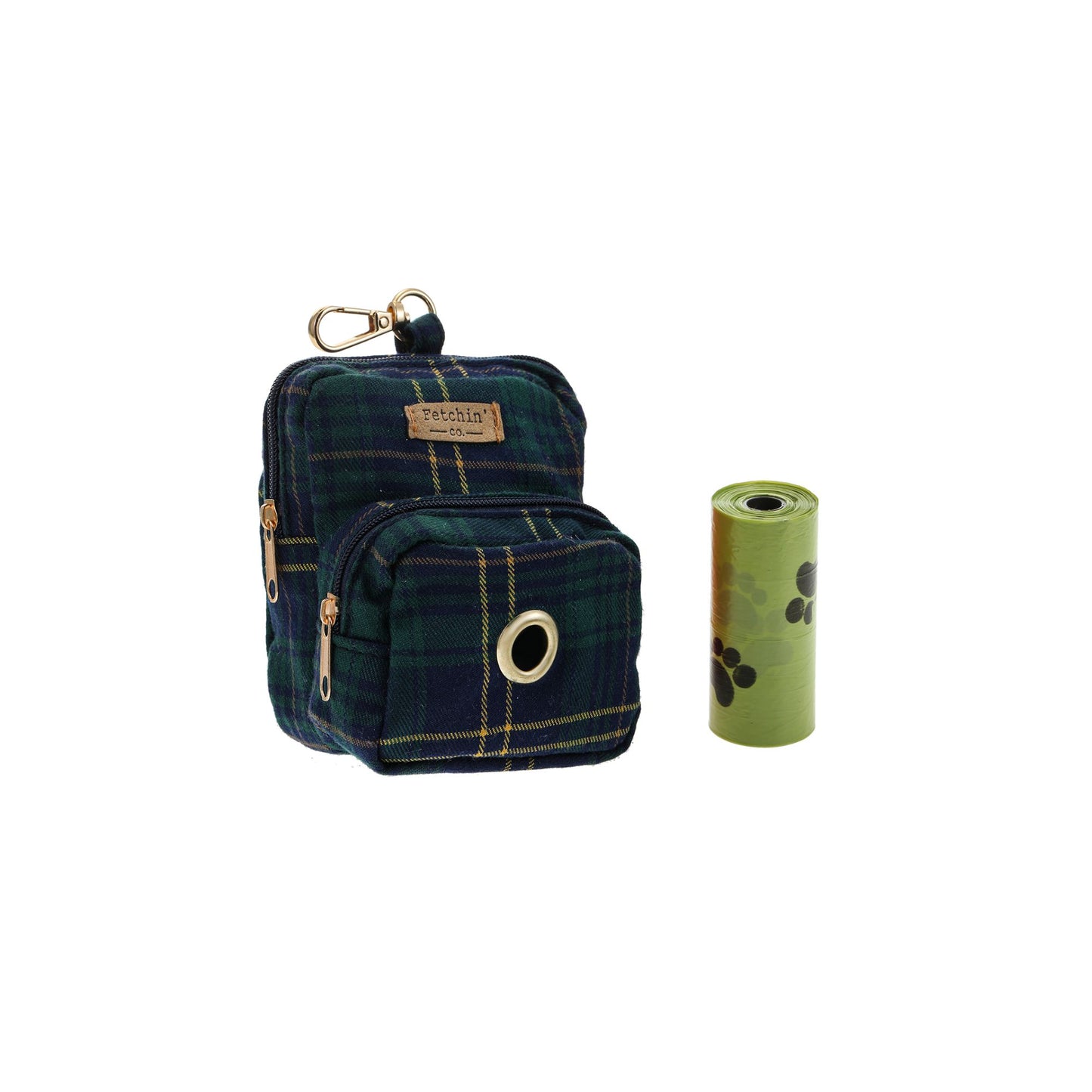 Navy Plaid Mini Backpack Pet Waste Bag & Treat Holder