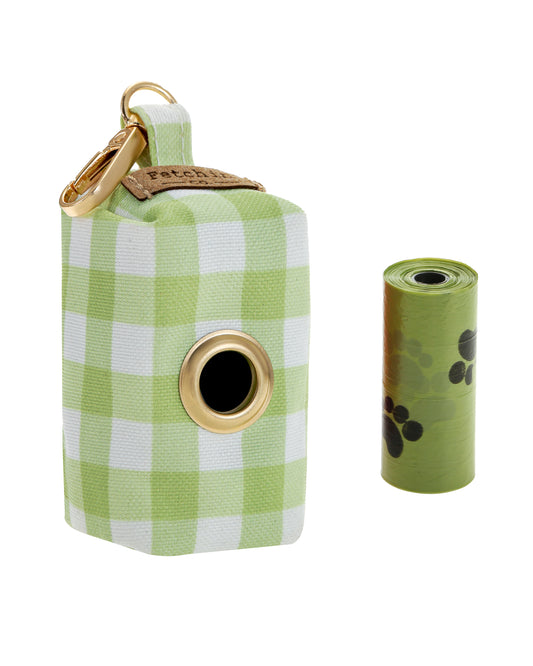 Green Gingham Pet Waste Bag Holder