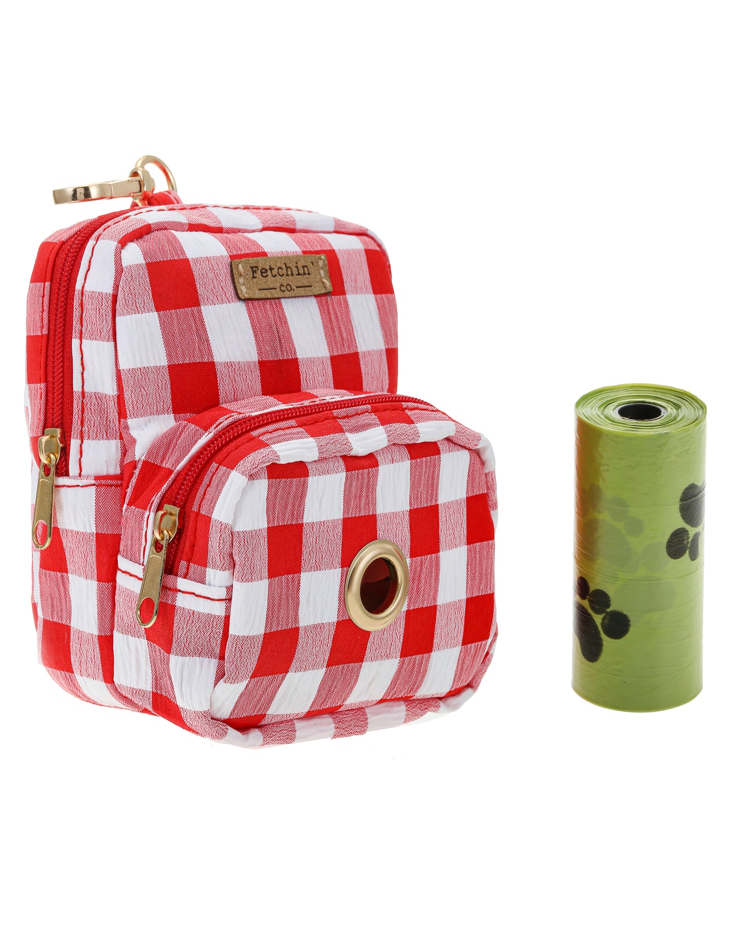 Red Gingham Mini Backpack Pet Waste Bag & Treat Holder