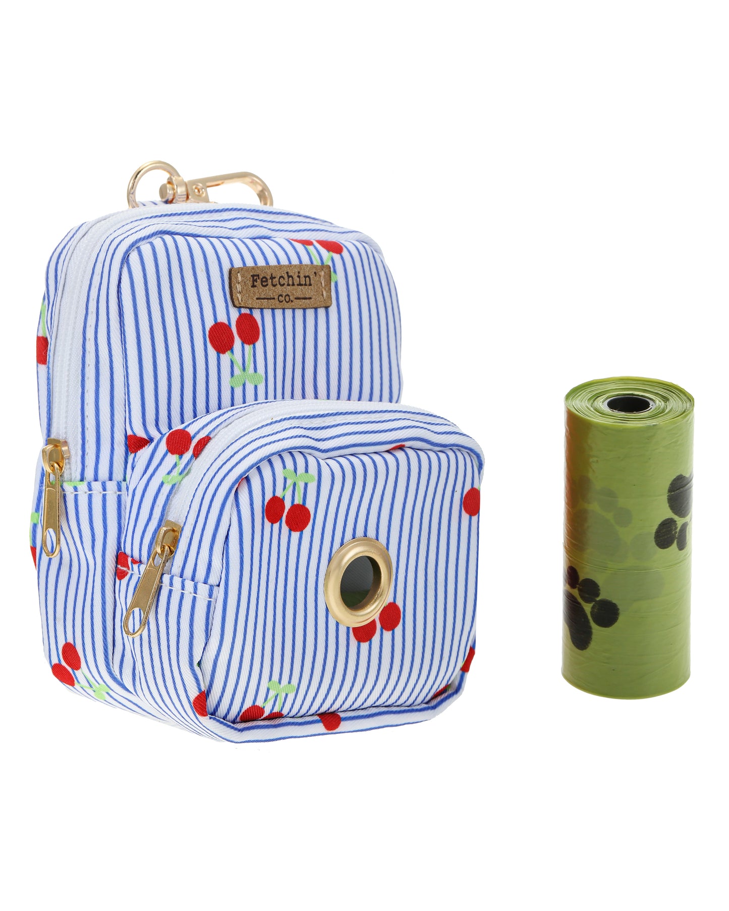 Cherry Pin Stripe Mini Backpack Pet Waste Bag & Treat Holder