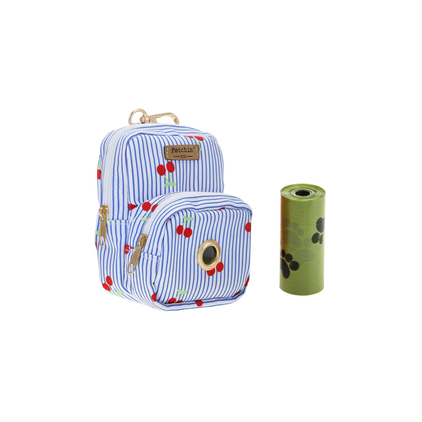 Cherry Pin Stripe Mini Backpack Pet Waste Bag & Treat Holder