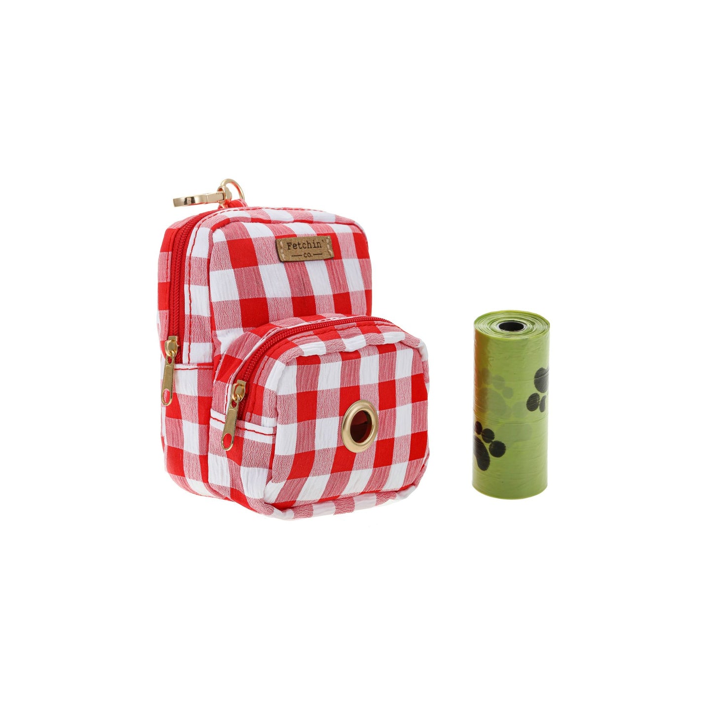 Red Gingham Mini Backpack Pet Waste Bag & Treat Holder