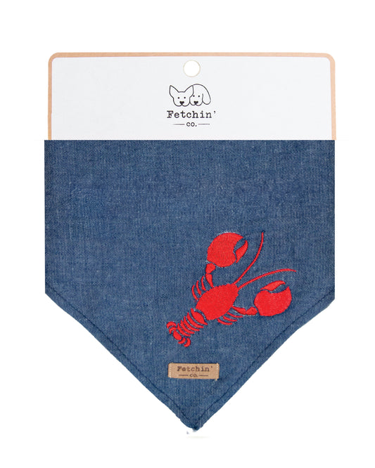 Chambray Embroidered Lobster Bandana