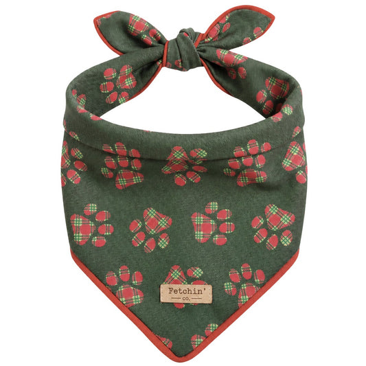 Green Plaid Paw Print Bandana