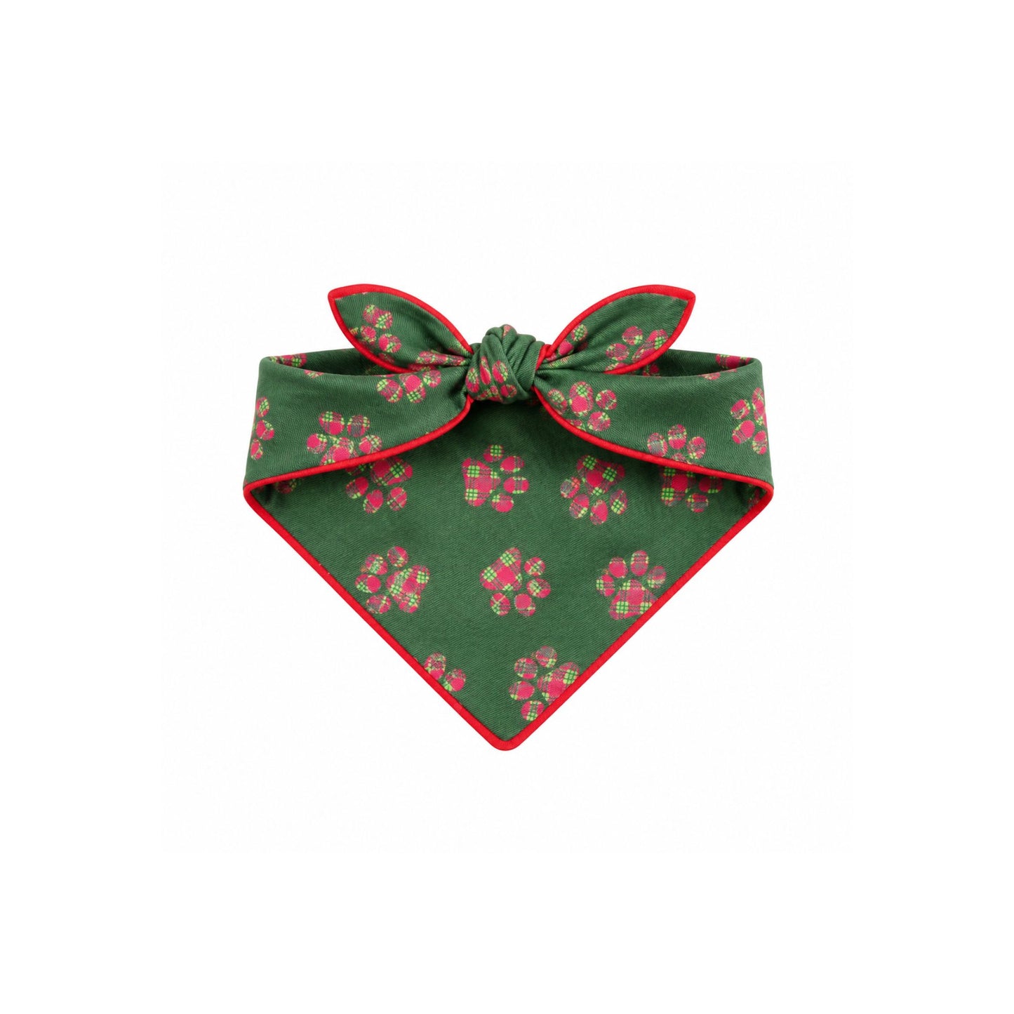 Green Plaid Paw Print Bandana