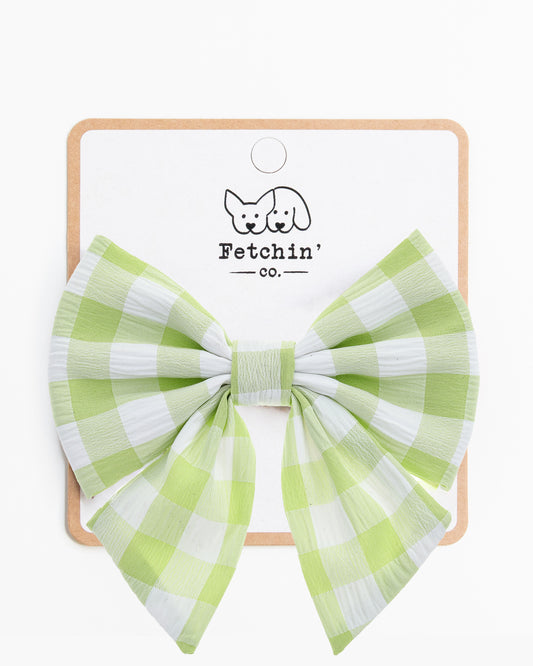 Green Gingham Collar Bow