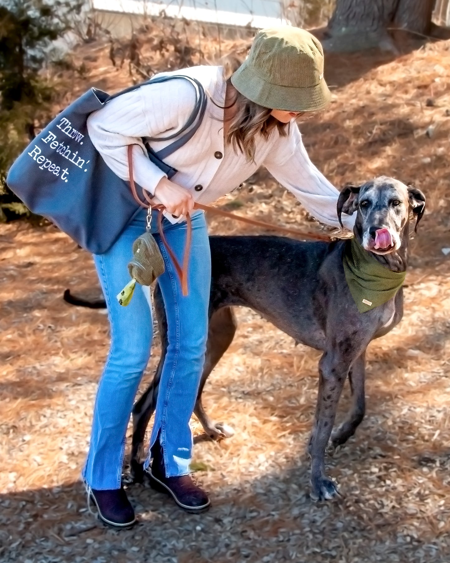 Throw Fetchin' Repeat Embroidered Tote Bag