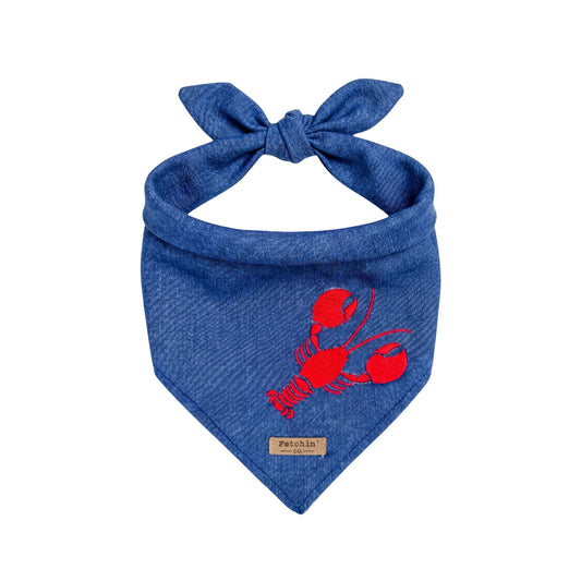 Chambray Embroidered Lobster Bandana