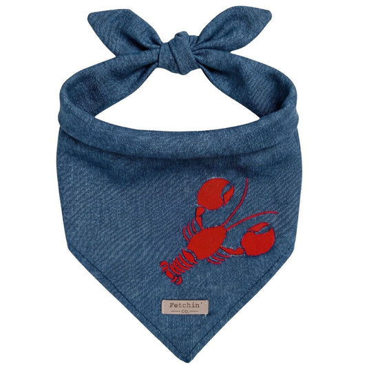 Chambray Embroidered Lobster Bandana