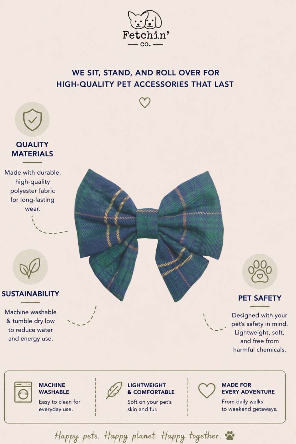 Navy Plaid Collar Bow