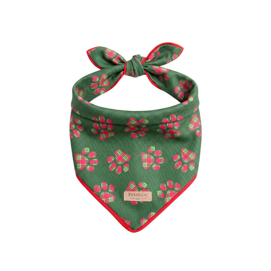 Green Plaid Paw Print Bandana