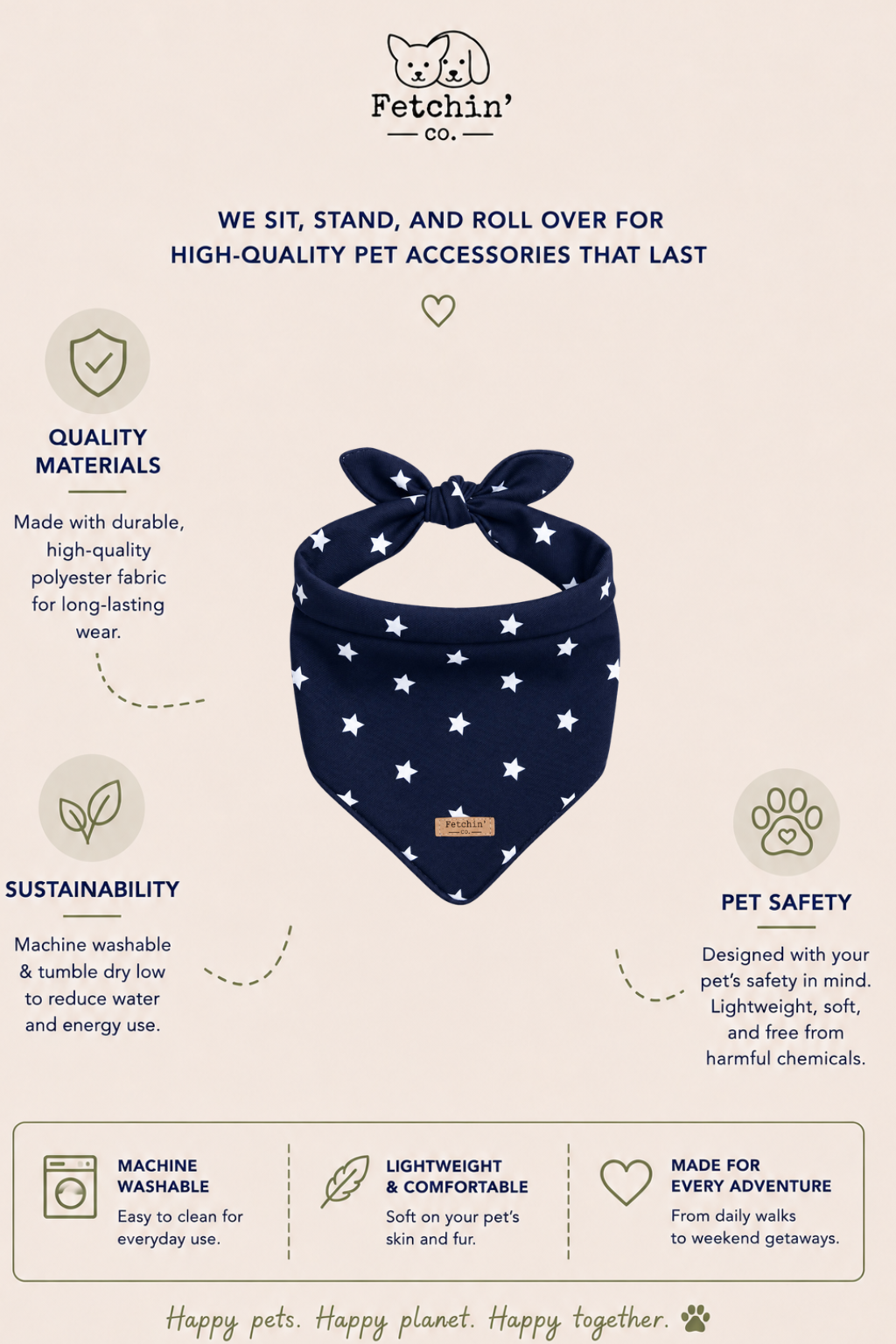 Navy & White Stars Printed Bandana