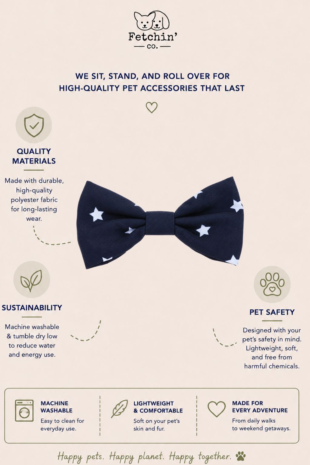 Navy & White Stars Collar Bow Tie