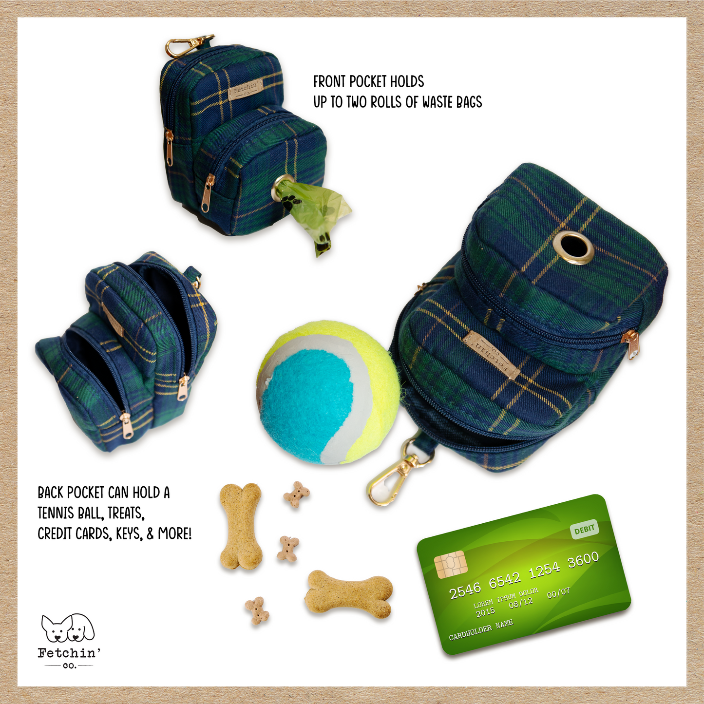 Green Corduroy Mini Backpack Pet Waste Bag & Treat Holder