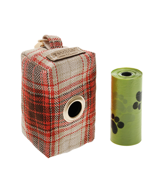 Rust Plaid Pet Waste Bag Holder