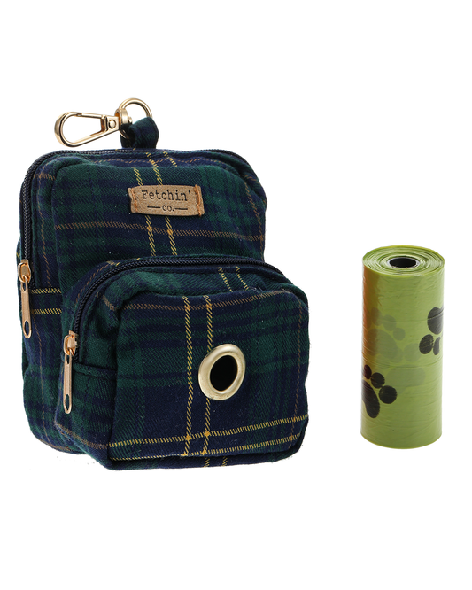 Navy Plaid Mini Backpack Pet Waste Bag & Treat Holder