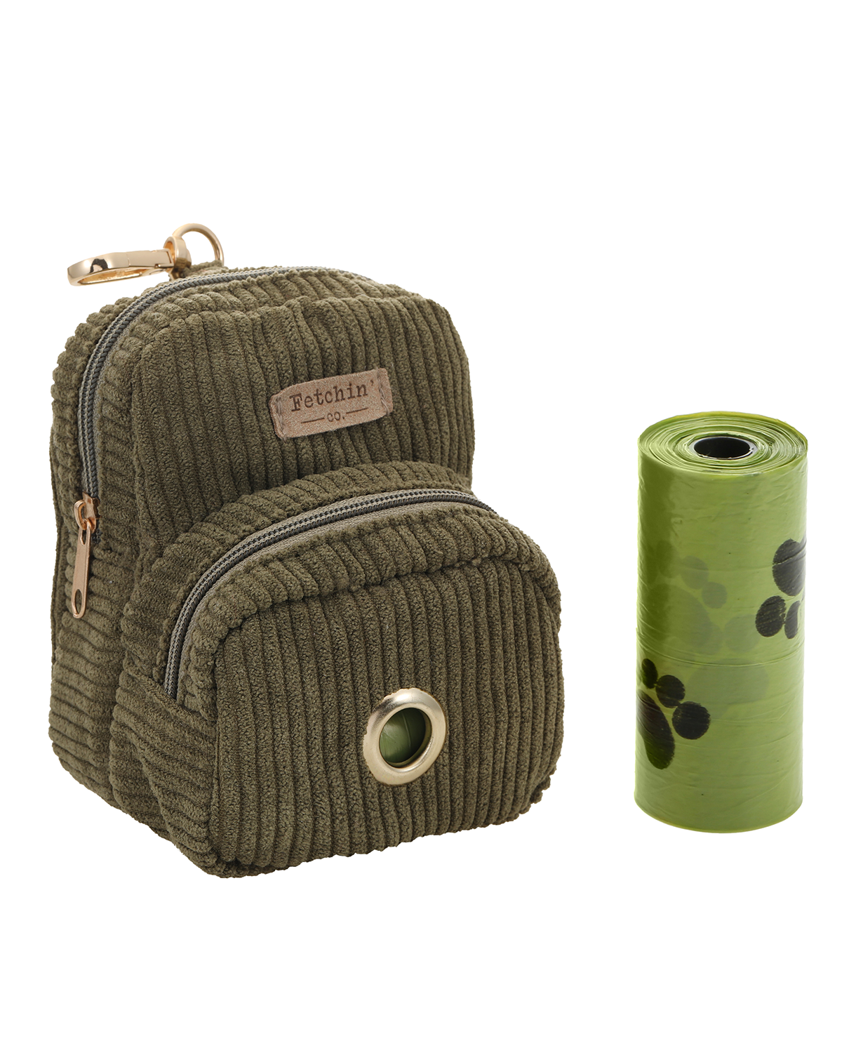 Green Corduroy Mini Backpack Pet Waste Bag & Treat Holder