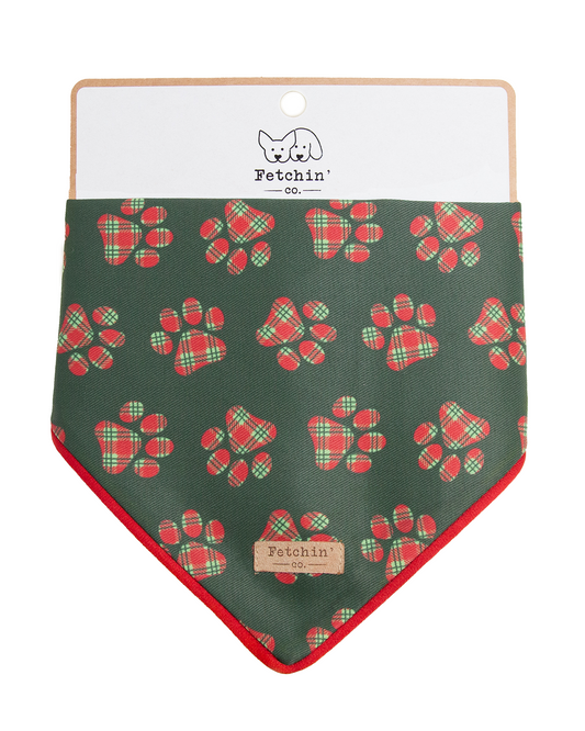 Green Plaid Paw Print Bandana