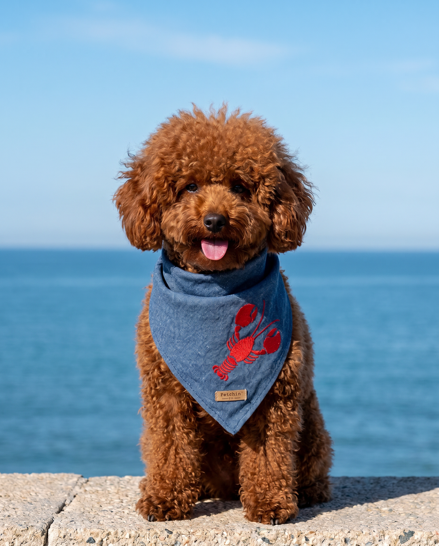 Chambray Embroidered Lobster Bandana