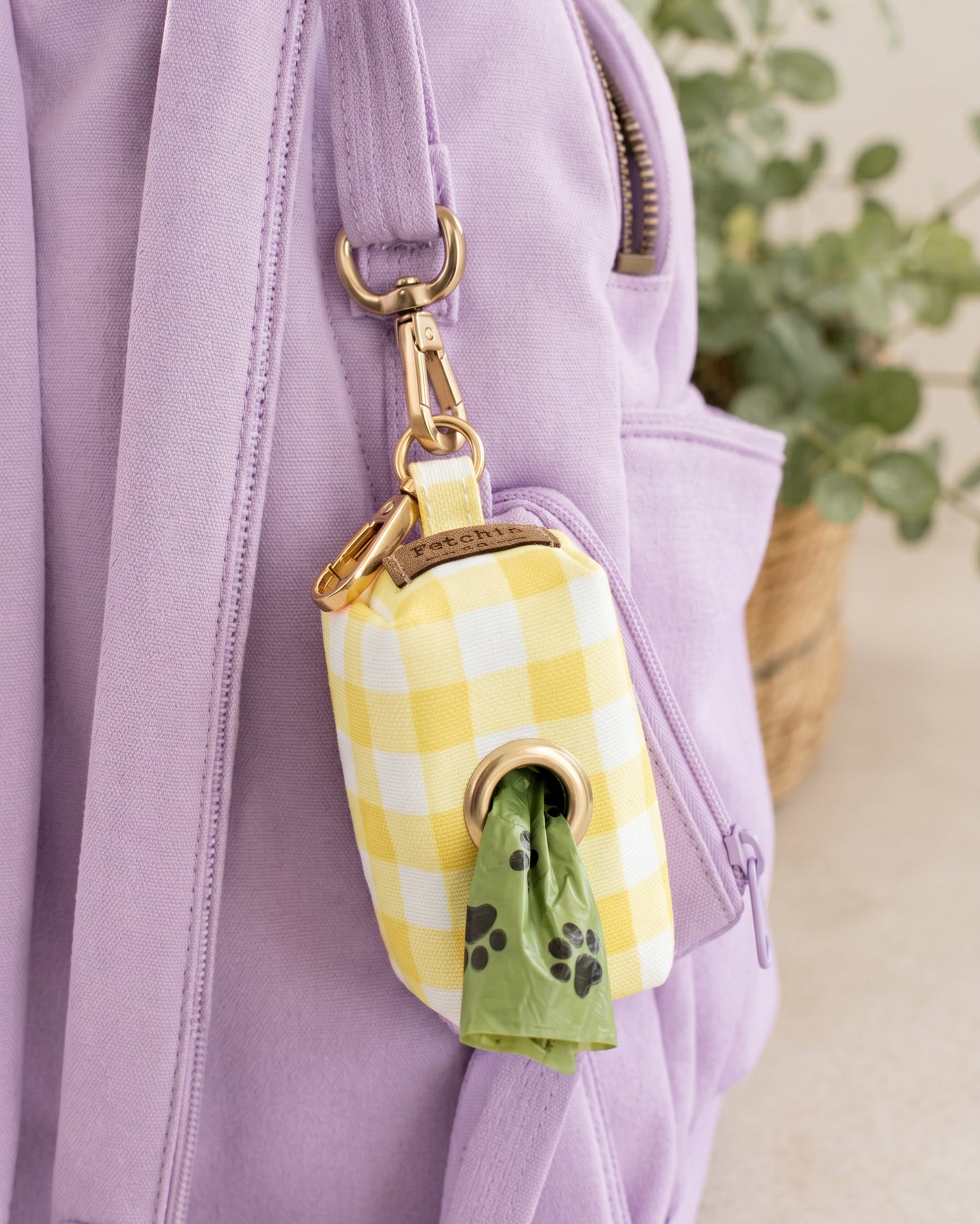 Yellow Gingham Pet Waste Bag Holder