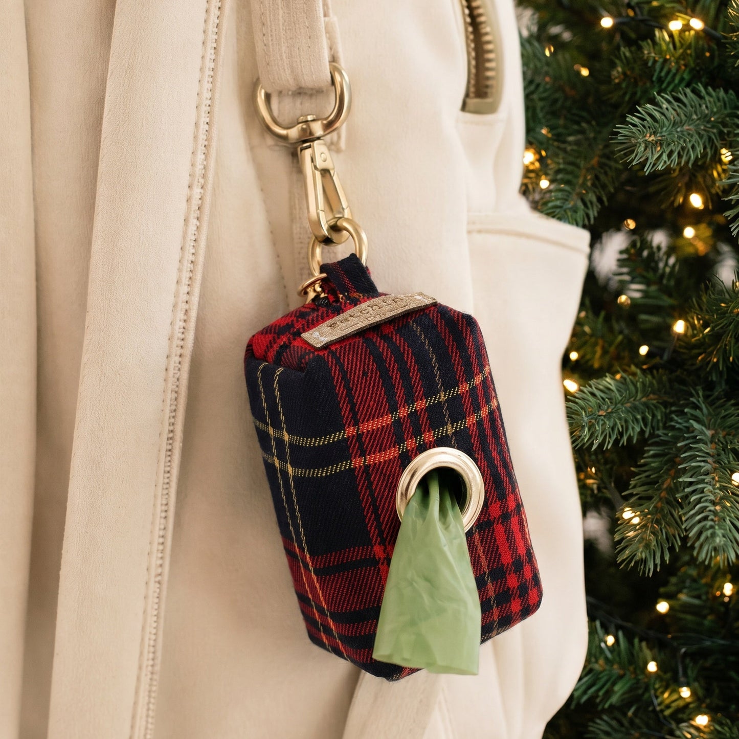 Red Plaid Pet Waste Bag Holder