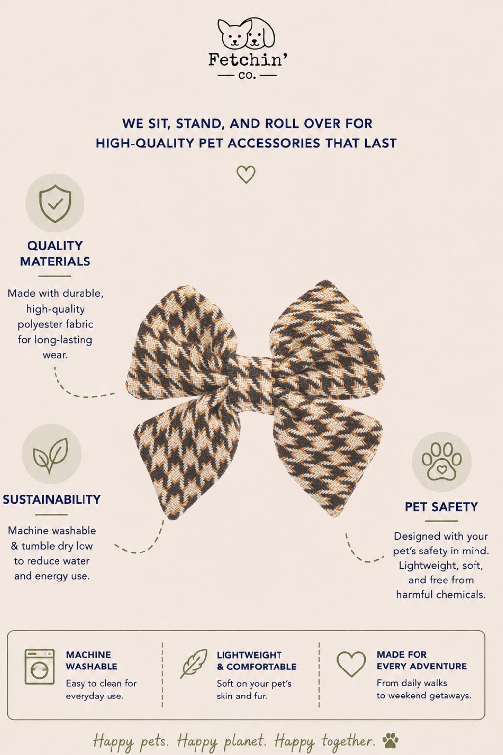 Houndstooth Collar Bow
