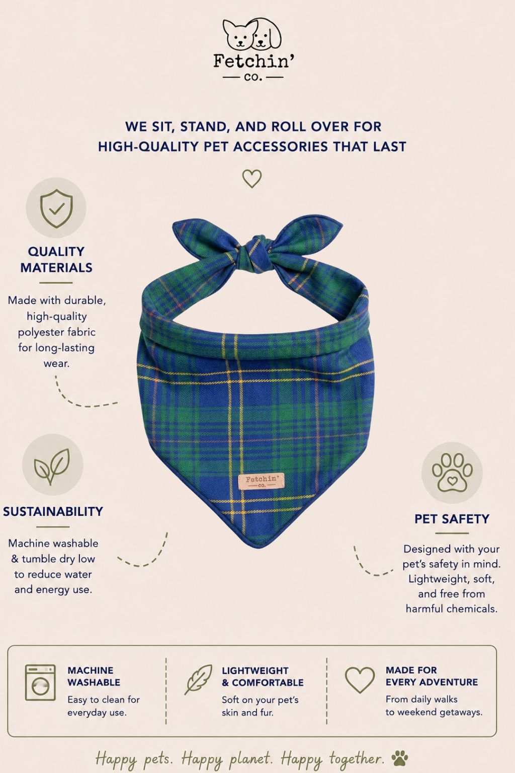 Navy Plaid Bandana