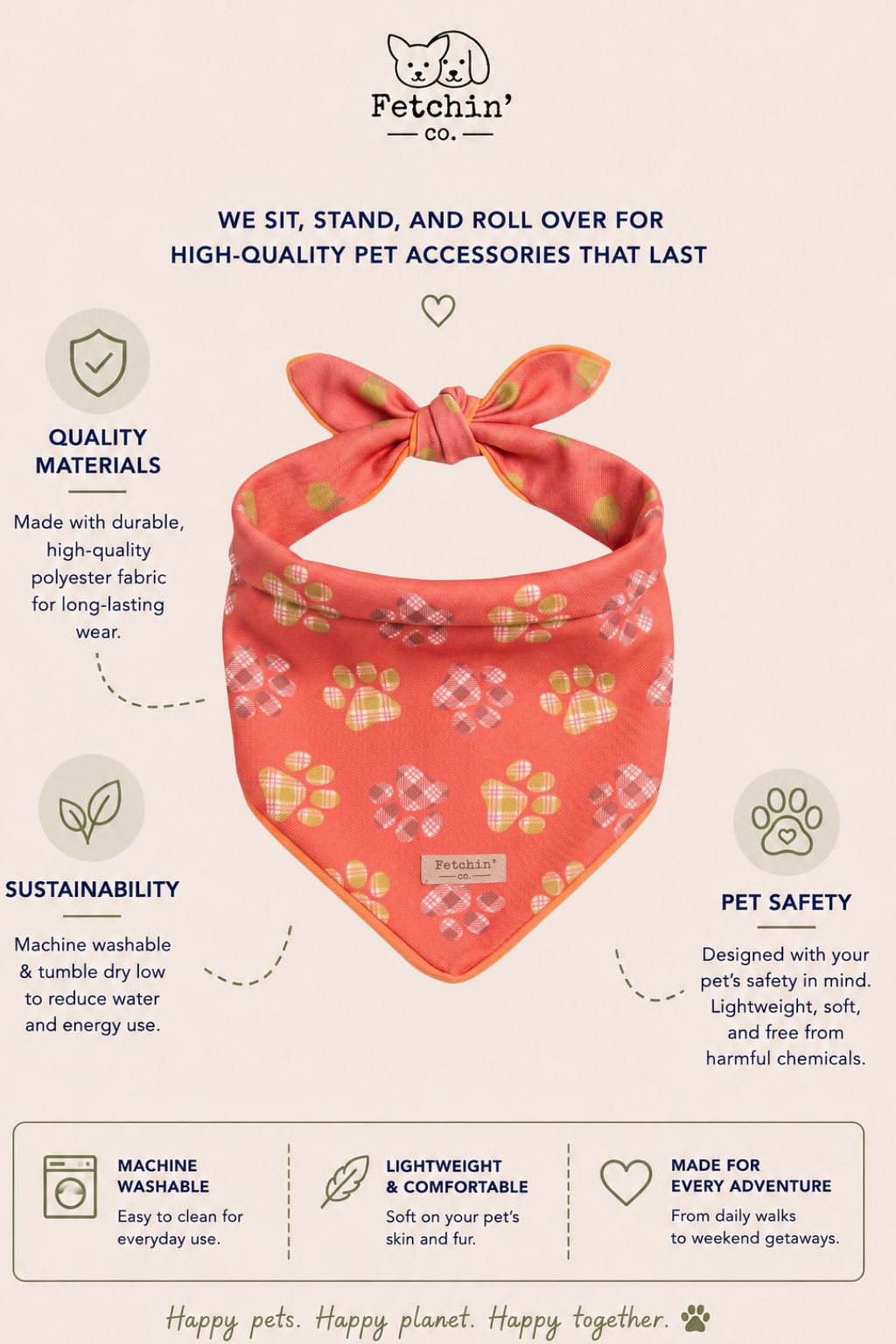 Plaid Paw Print Bandana