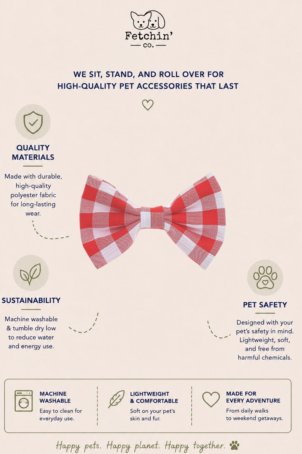 Red Gingham Collar Bow Tie