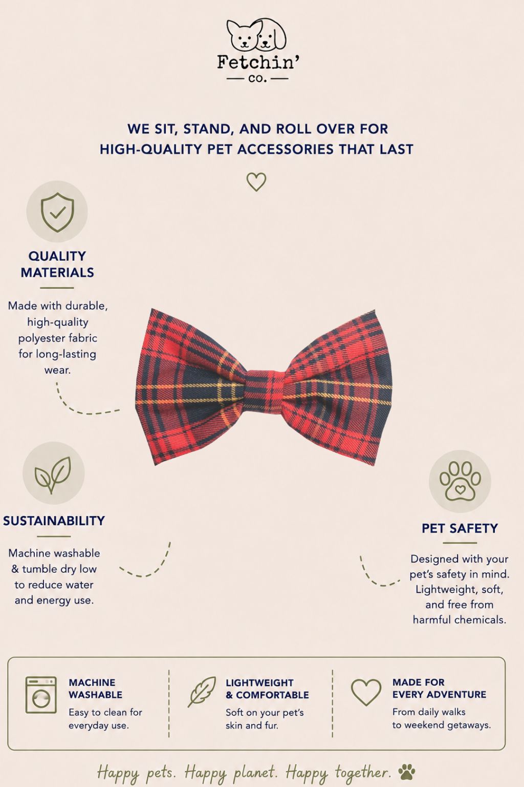 Red Plaid Collar Bow Tie