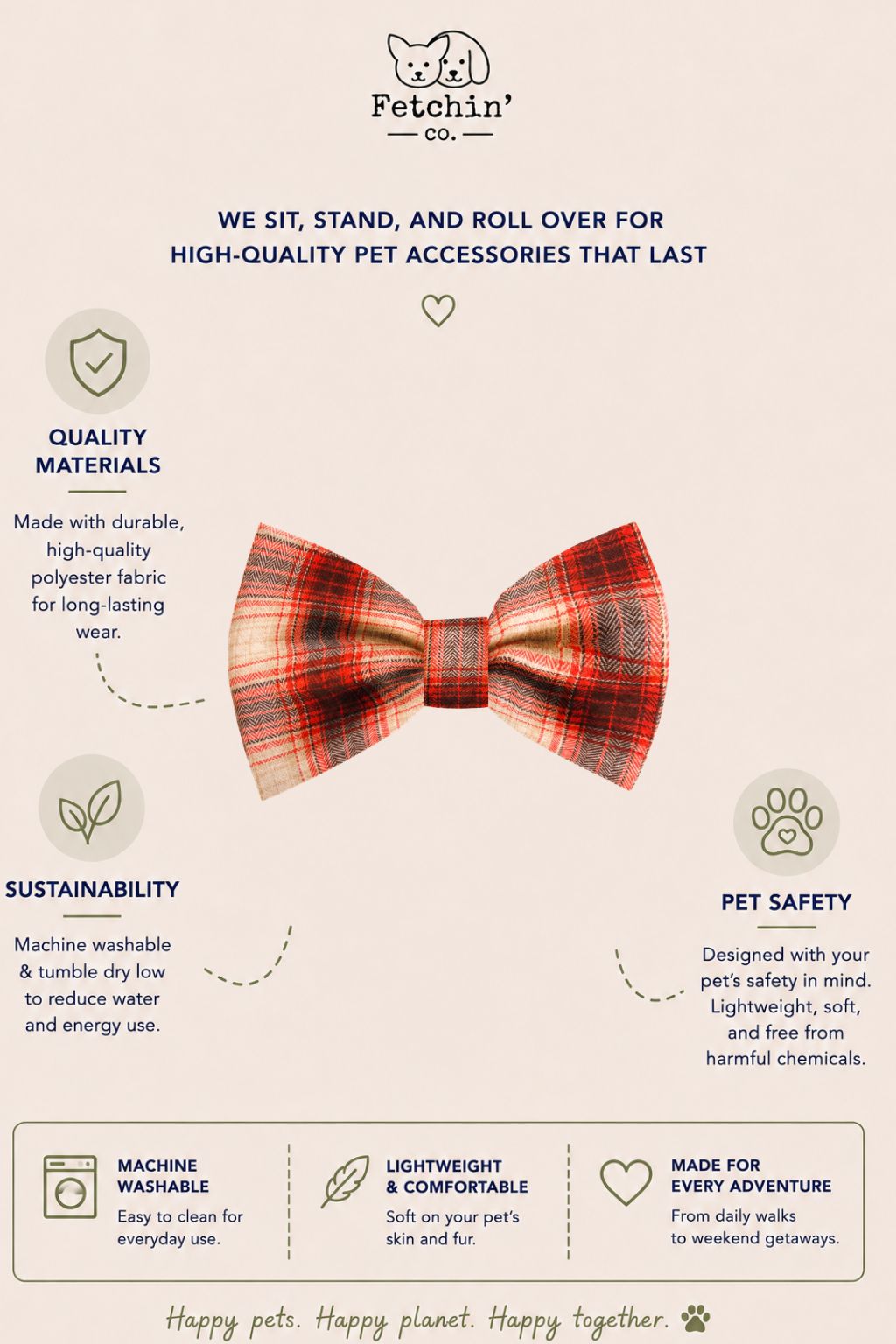 Rust Plaid Collar Bow Tie