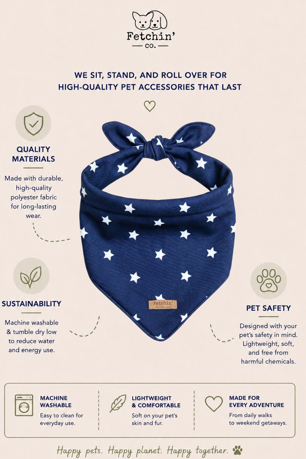 Navy & White Stars Printed Bandana