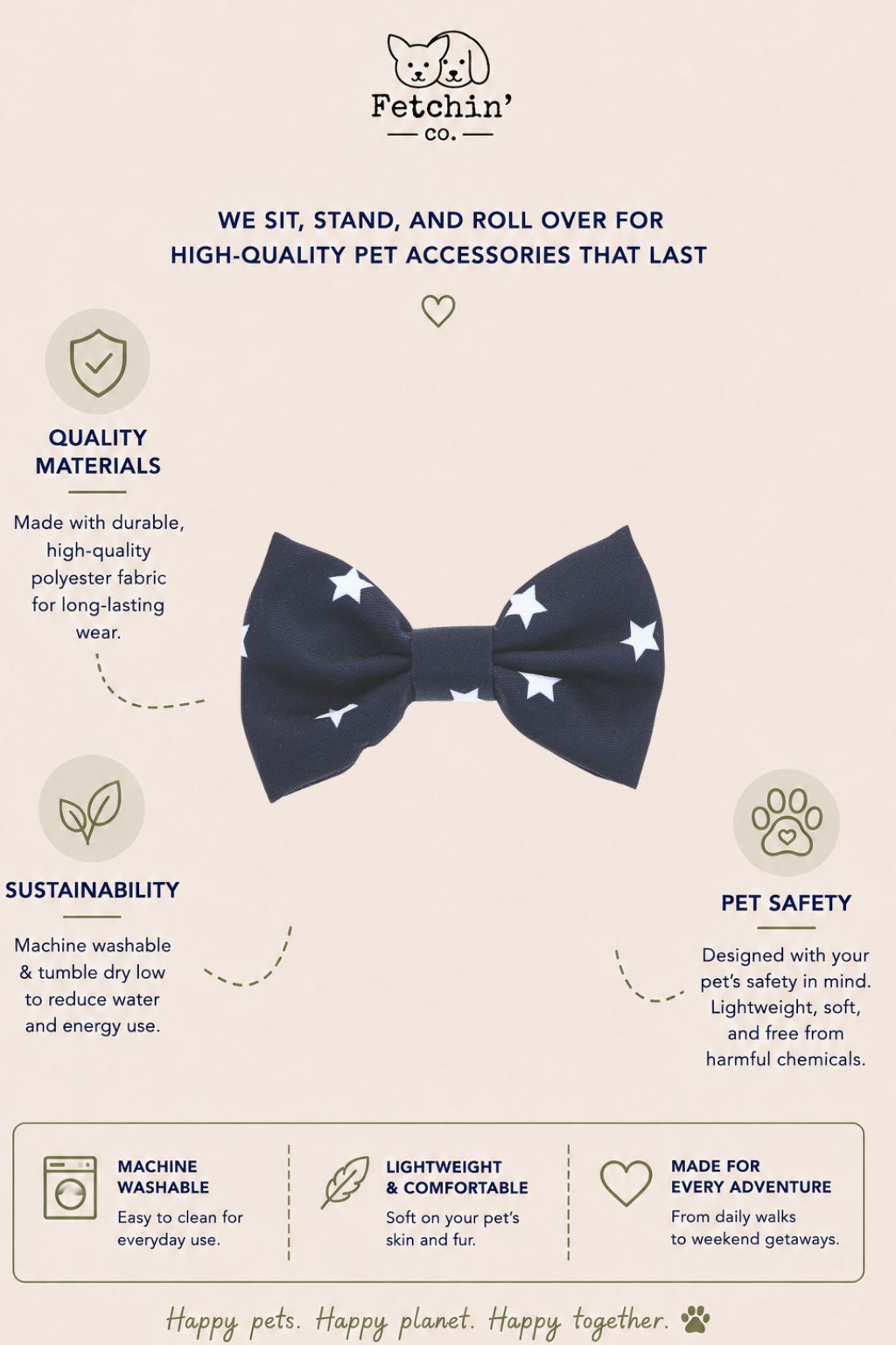 Navy & White Stars Collar Bow Tie