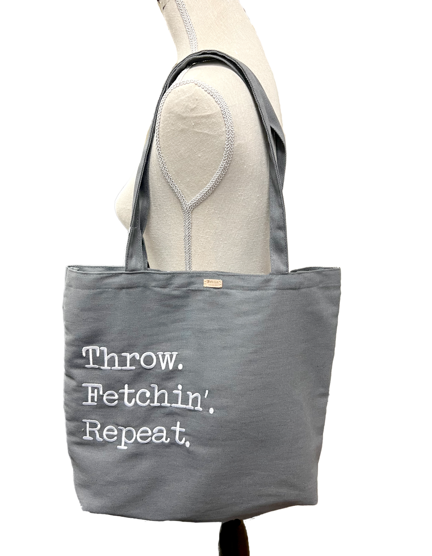 Throw Fetchin' Repeat Embroidered Tote Bag