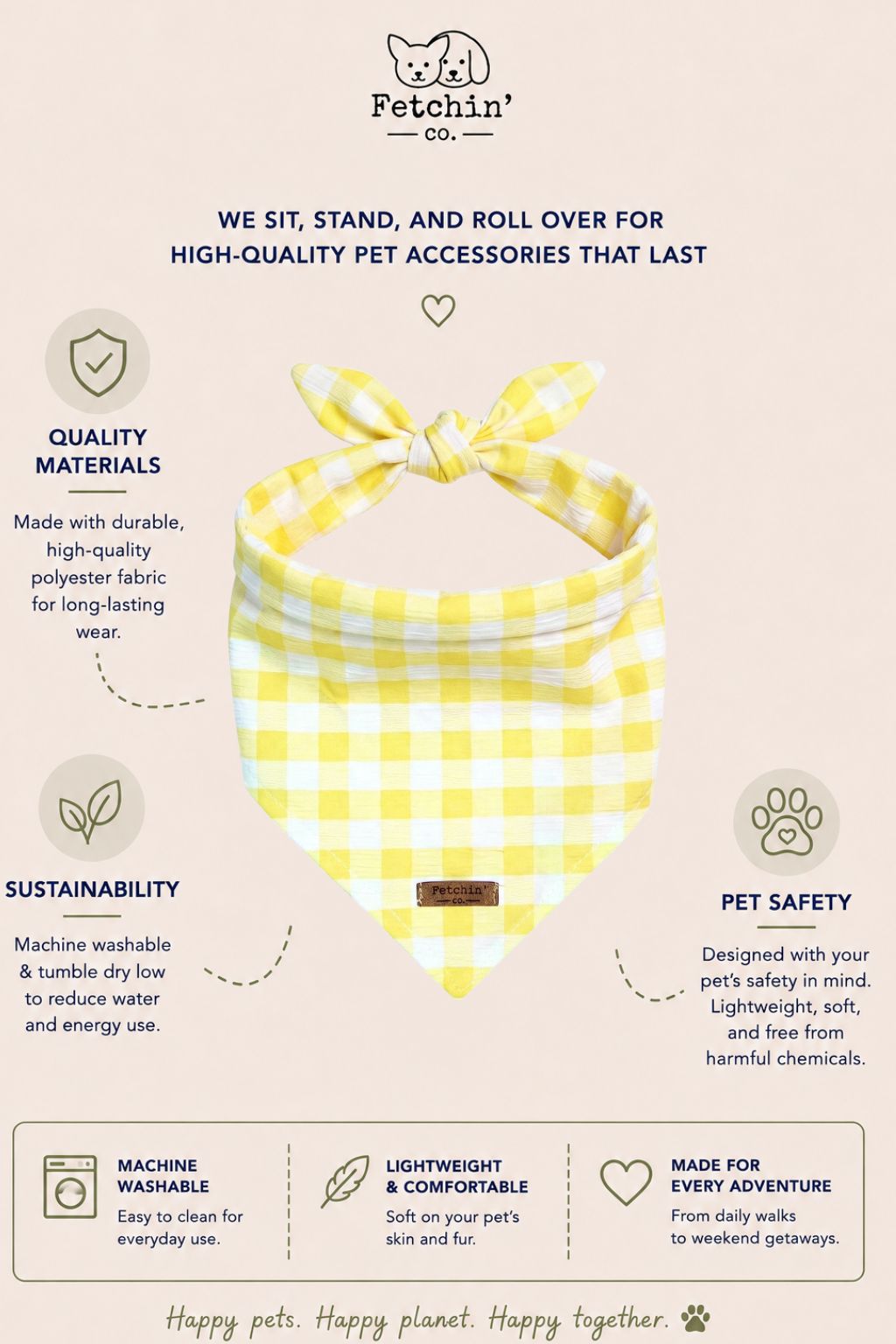 Yellow Gingham Bandana