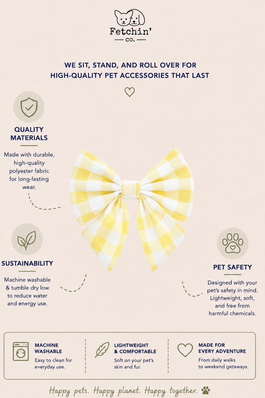 Yellow Gingham Collar Bow